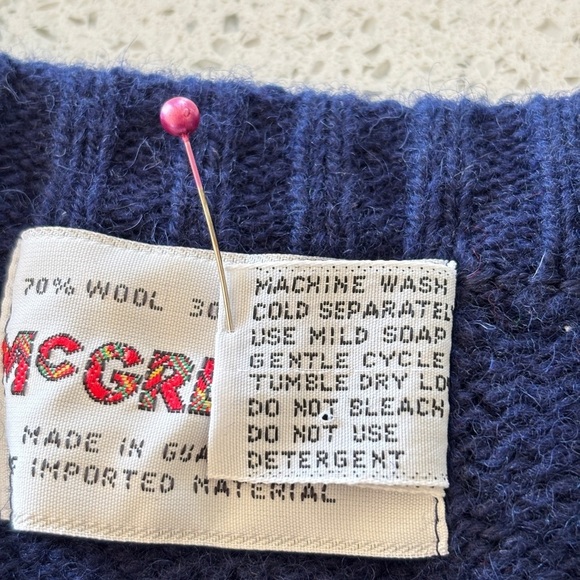 Vintage 80s McGregor Sweater Blue Red Argyle Crewneck Wool Mens Large USA Made - Picture 11 of 12